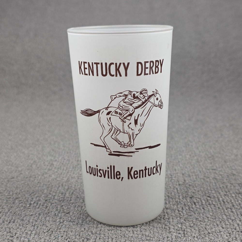 Kentucky Derby Winners List Frosted Glass Tumbler White Brown Vintage 1970 12oz